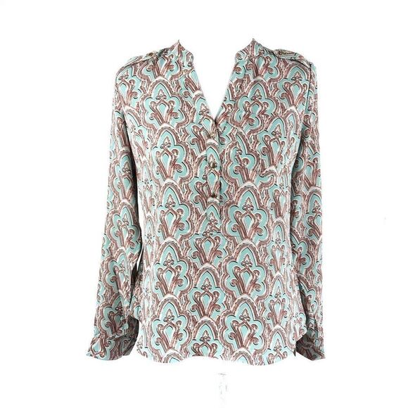 The Limited Blouse V-Neck Long Sleeve Turquoise Orange Paisley Print XS - Picture 1 of 5